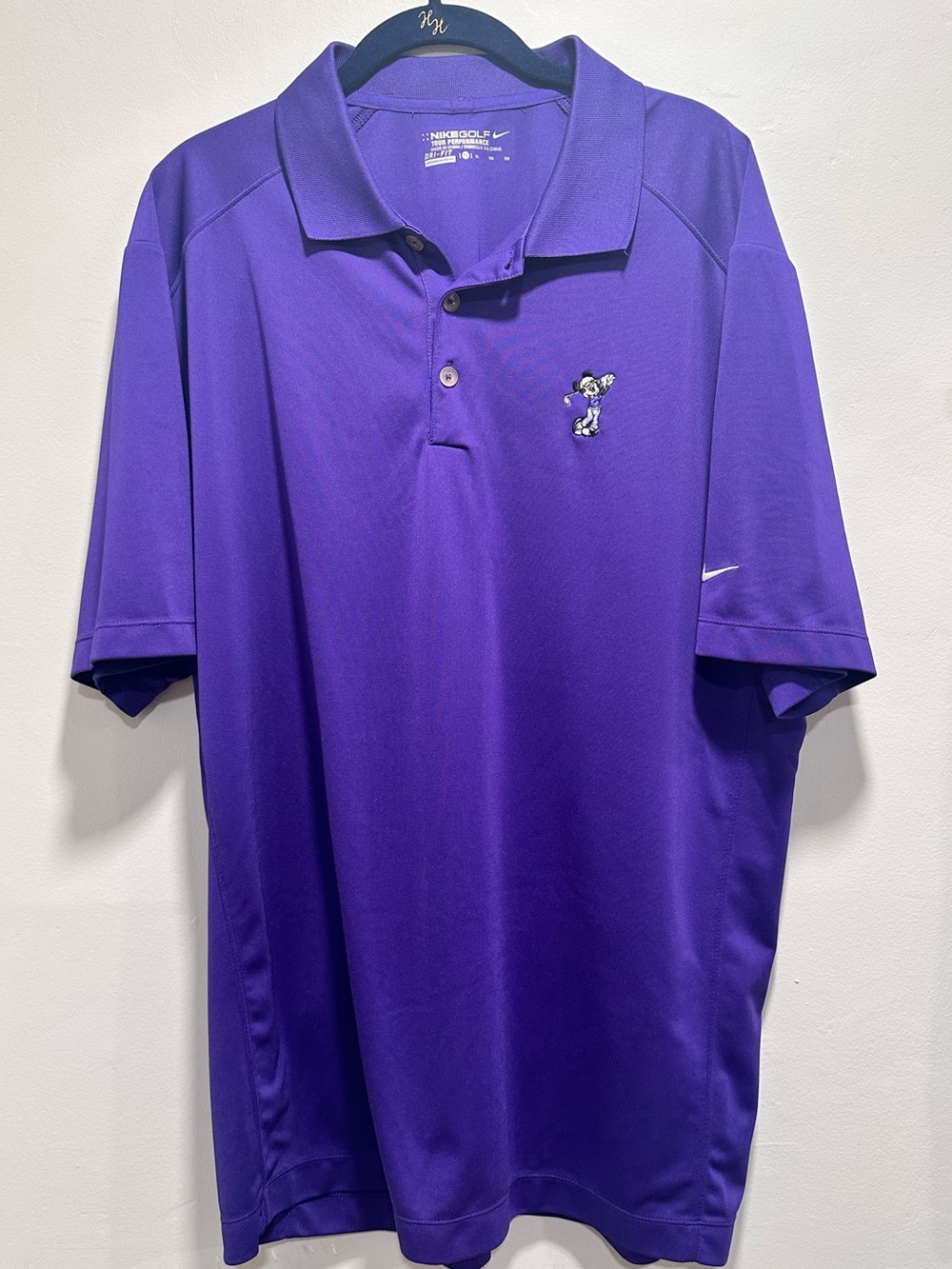 Nike x Disney Mickey Mouse Mens XL Tour Performance Dri-Fit Golf Purple Polo EUC